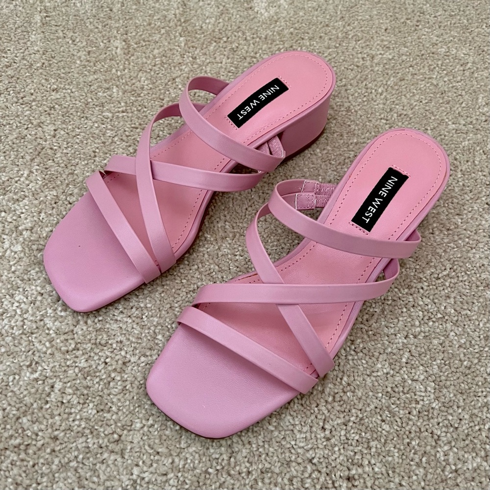 Bubblegum Pink Strappy Low Block Heels